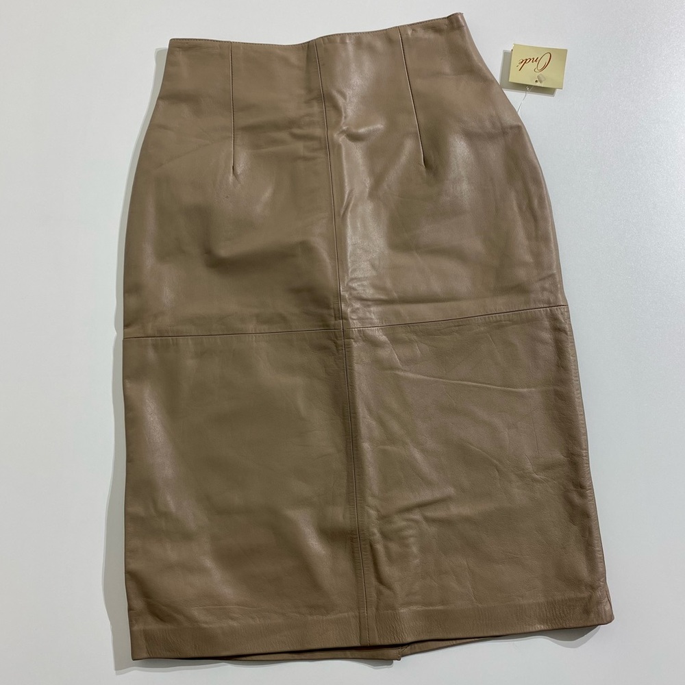 Vintage Ondé 1980's Tan Genuine Leather High Waist Pencil Skirt Size 10